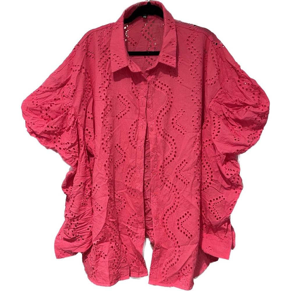 Brand New Pink Button-Up with Puff Sleeve Detail